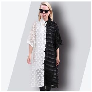 Black+white shirt dress